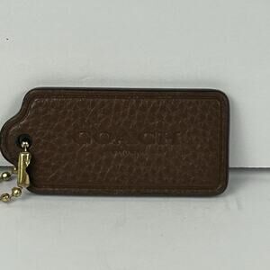 Authentic Coach Brown Leather Hang Tag Fob with Brass Ball Chain for Handbag